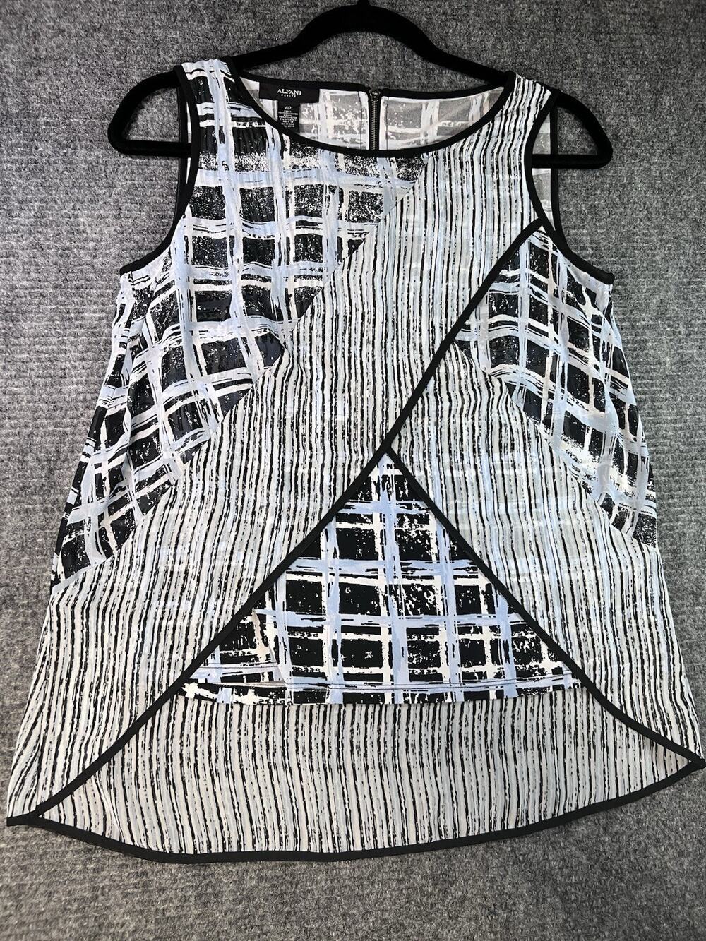 Alfani Petite Sleeveless Layered Abstract Print Blouse Black White Size 4P